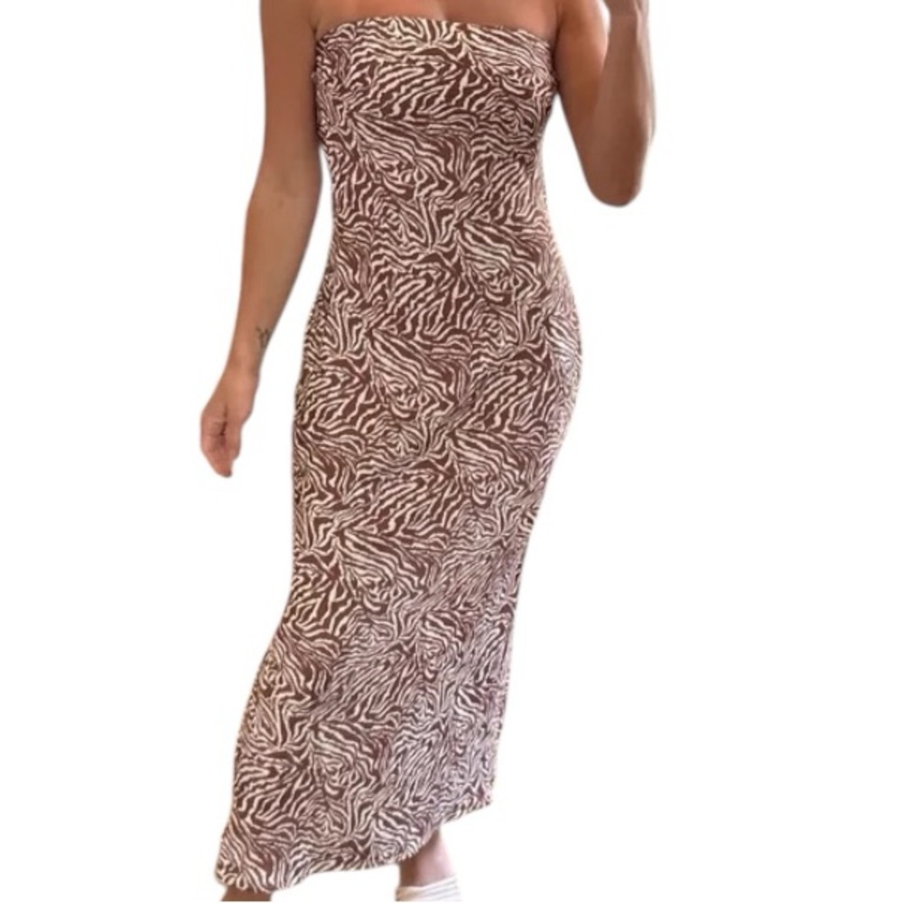 RESA Strapless Brown Zebra-Print Fitted Dress